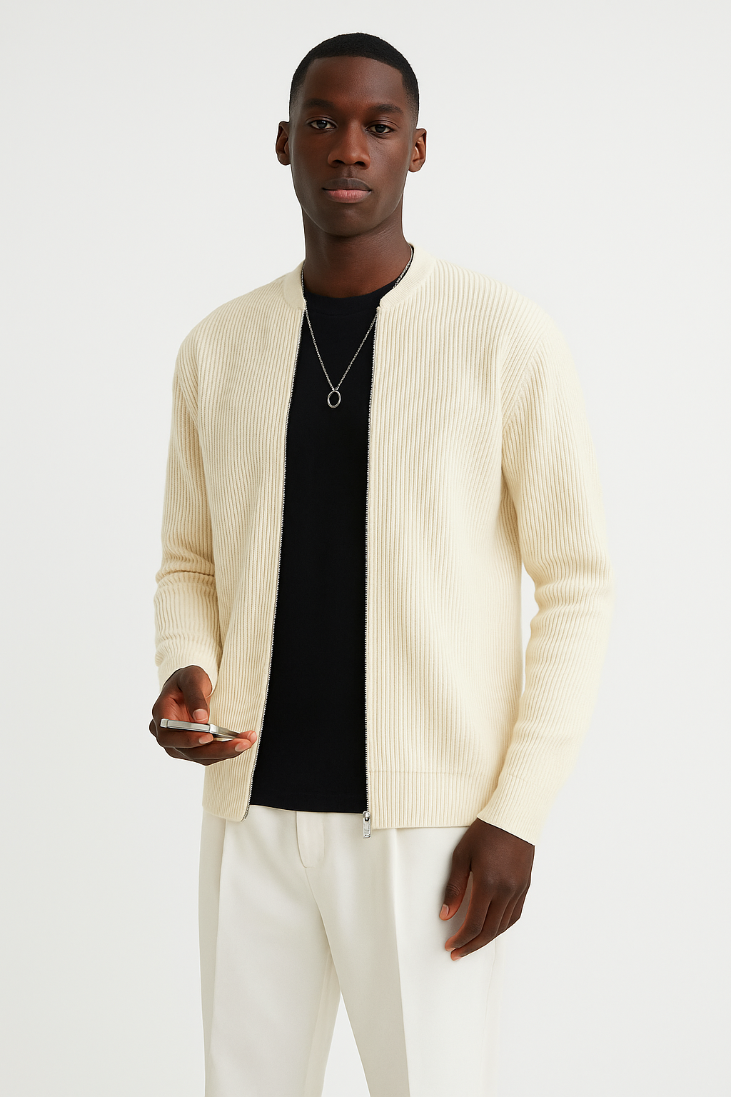 Herren Strickpullover Rippmuster Reißverschluss Modern