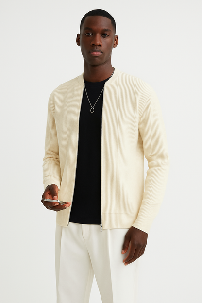 Herren Strickpullover Rippmuster Reißverschluss Modern