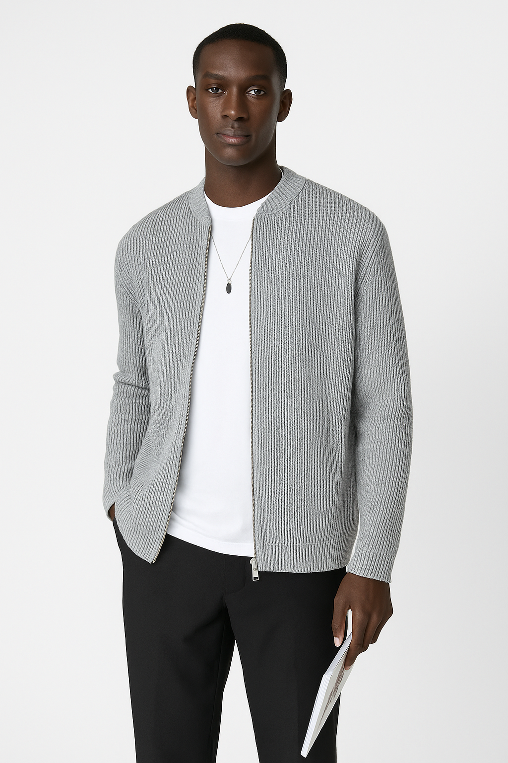 Herren Strickpullover Rippmuster Reißverschluss Modern