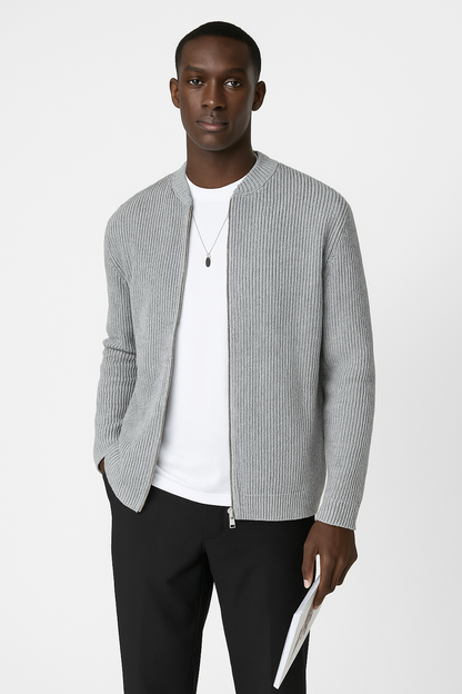 Herren Strickpullover Rippmuster Reißverschluss Modern
