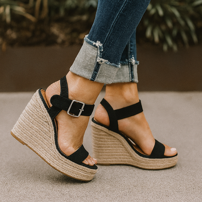 Damen Sandalen Keilabsatz Offene Zehen Sandaletten Sommer