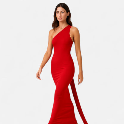 Damen Neckholder Maxikleid Ein Schulter Sommerkleid