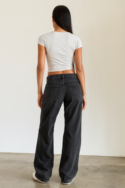 Damen Jeans Midwaist Weites Bein 4 Farben