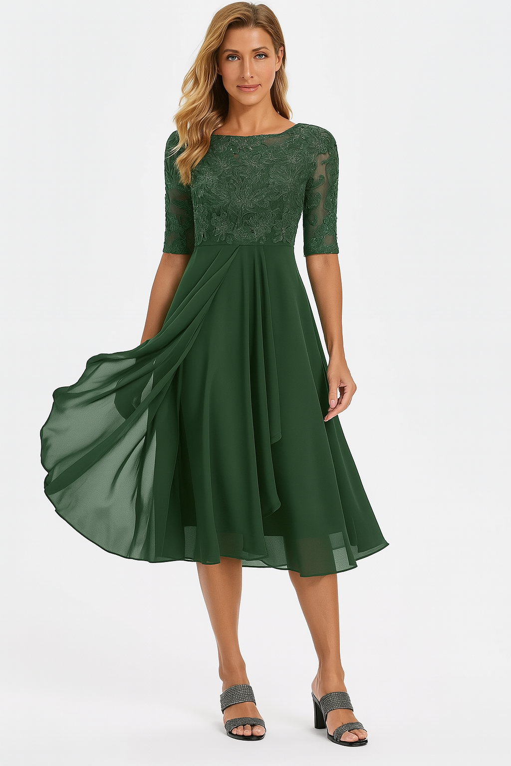 Damen A-Linie Midi Sommerkleid Modern