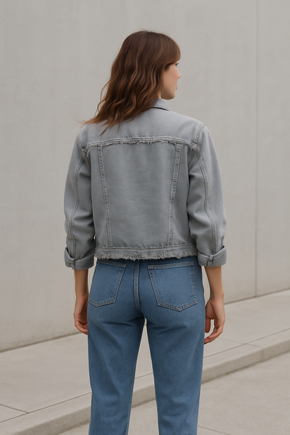 Damen Denimjacke Langärmlig Blau