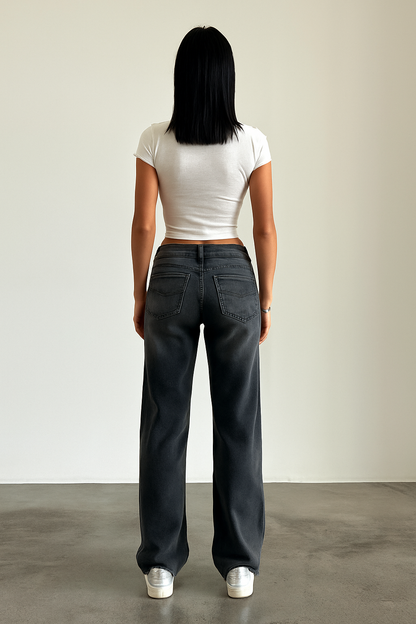 Damen Jeans Midwaist Weites Bein 4 Farben