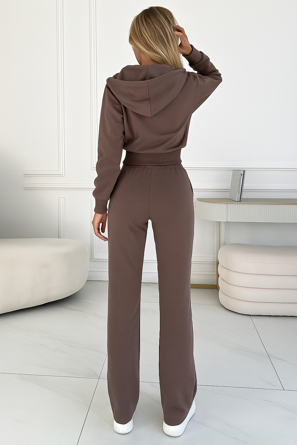 Damen Tracksuit Set Weite Hose Kapuzenpullover Elegantes Design