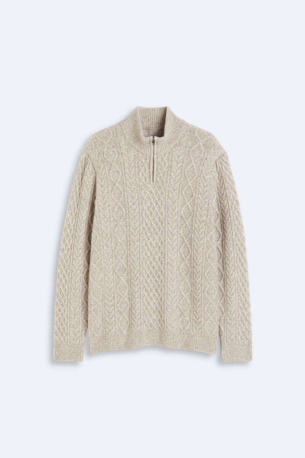 Strickpullover Damen Zopfmuster Warm Halbreißverschluss Stilvoll - Norvielle