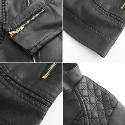 Leder Frauenjacke Stylisch Schwarz - Norvielle