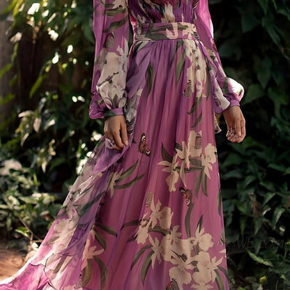 Damen Maxikleid Blumenmuster Bequem V-Ausschnitt