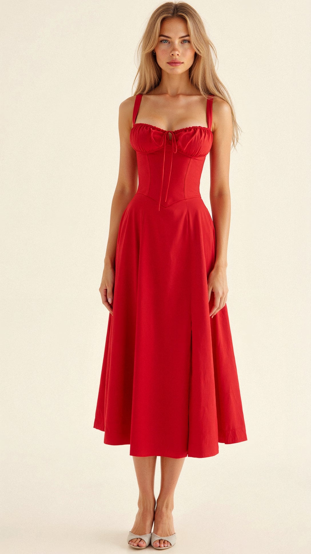 Damen Korsett Midikleid Fließender Rock