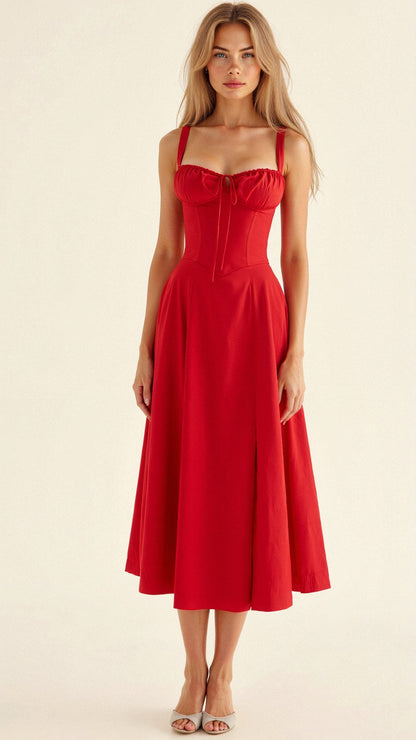 Damen Korsett Midikleid Fließender Rock