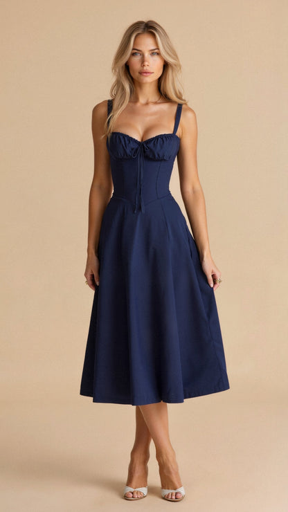 Damen Korsett Midikleid Fließender Rock