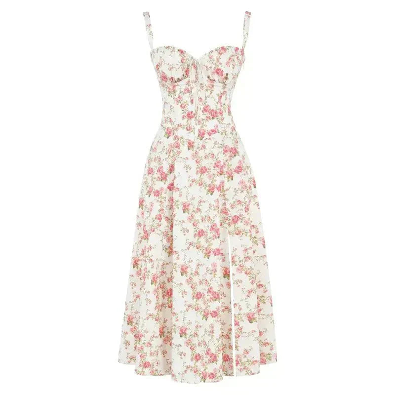 Damen Korsett Midikleid Fließender Rock