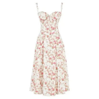 Damen Korsett Midikleid Fließender Rock