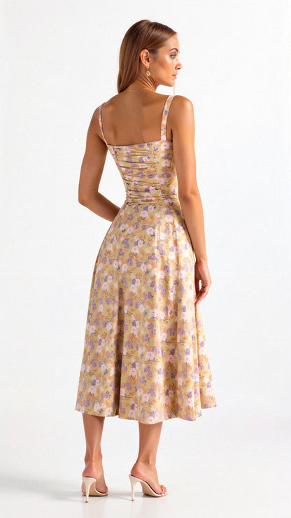 Damen Korsett Midikleid Fließender Rock