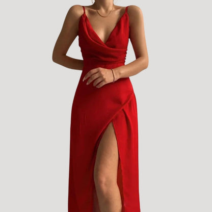 Damen Maxikleid Hochzeitsgastkleid mit Schlitz Elegant Schwarz - Norvielle