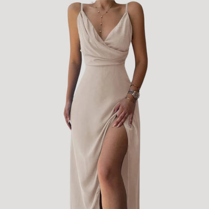 Damen Maxikleid Hochzeitsgastkleid mit Schlitz Elegant