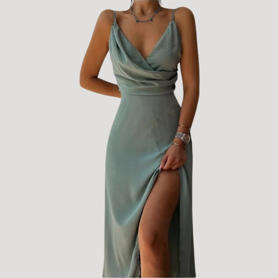 Damen Maxikleid Hochzeitsgastkleid mit Schlitz Elegant