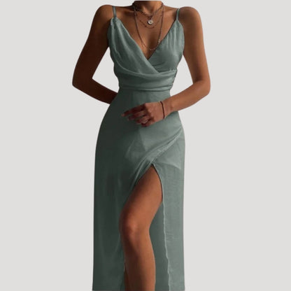 Damen Maxikleid Hochzeitsgastkleid mit Schlitz Elegant