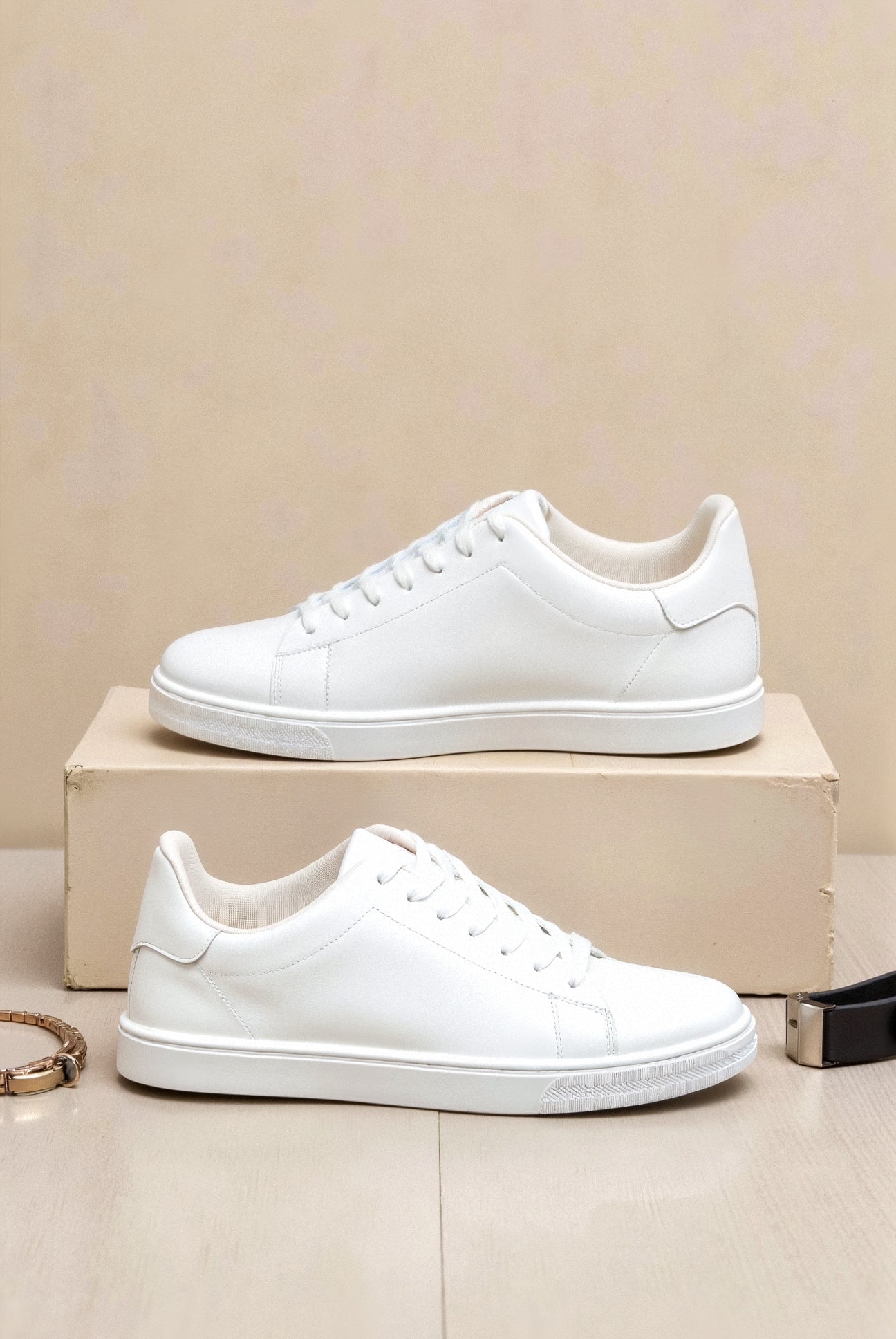 Weiße Damen Sneaker Minimalistisch Elegantes Leder Schwarz-Weiß - Norvielle