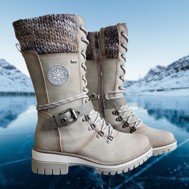 Damen Lederstiefel Winter Bequem Schwarz - Norvielle