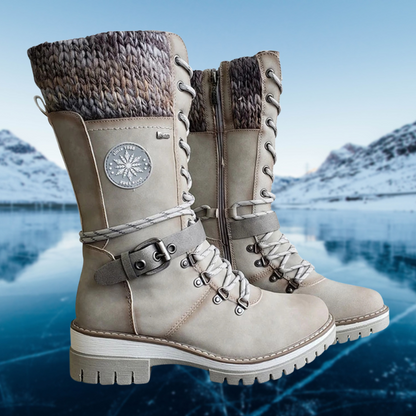Damen Lederstiefel Winter Bequem Schwarz - Norvielle