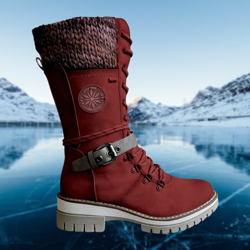 Damen Lederstiefel Winter Bequem