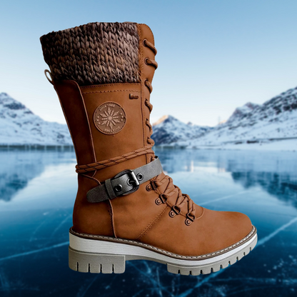 Damen Lederstiefel Winter Bequem