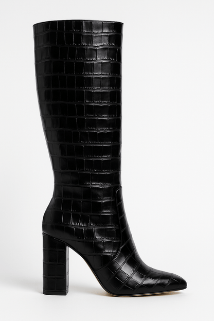 Damen Stiefel Krokomuster Quadratischer Absatz - Norvielle