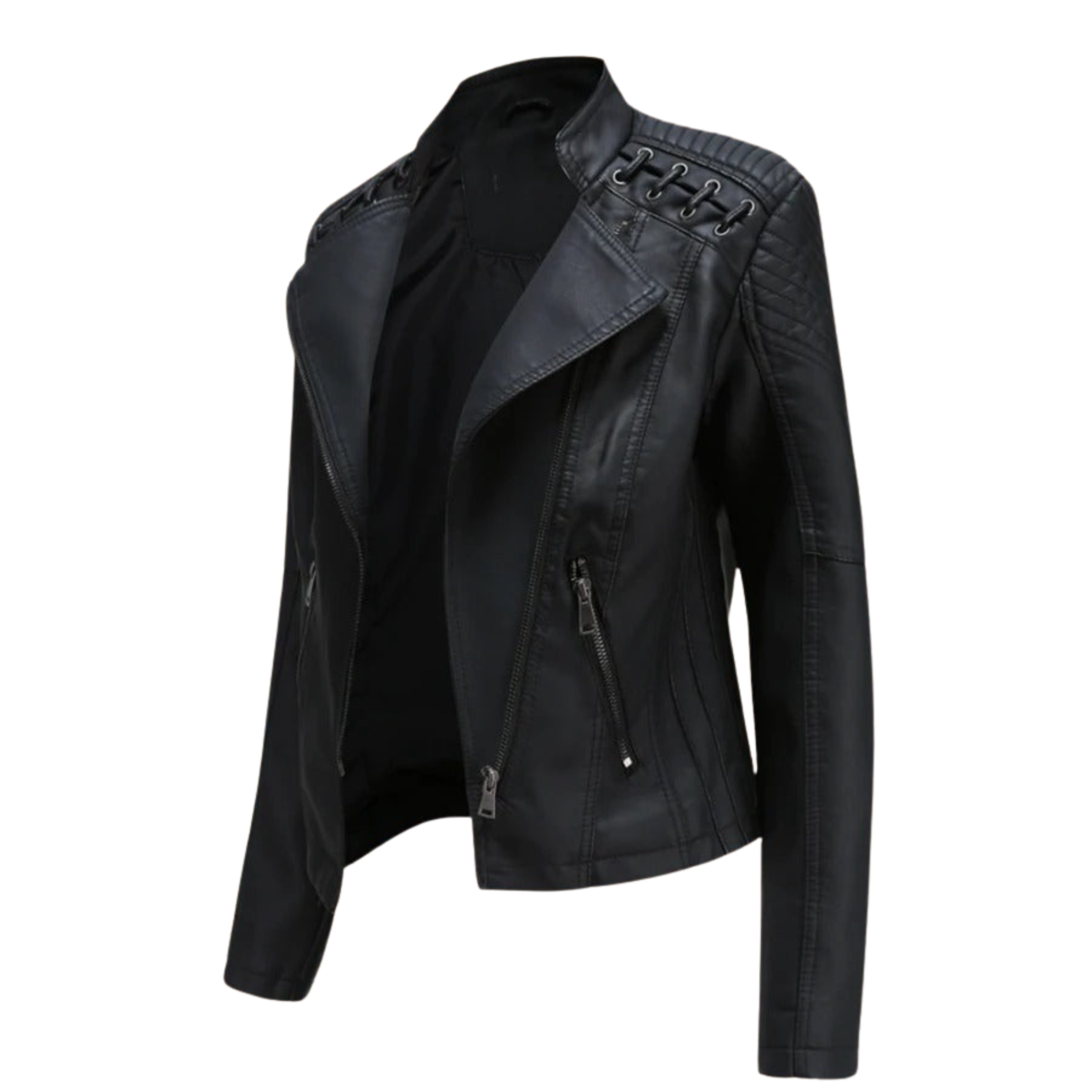 Damen Lederjacke Elegant Zeitlos Schwarz - Norvielle