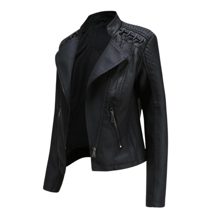 Damen Lederjacke Elegant Zeitlos Schwarz - Norvielle
