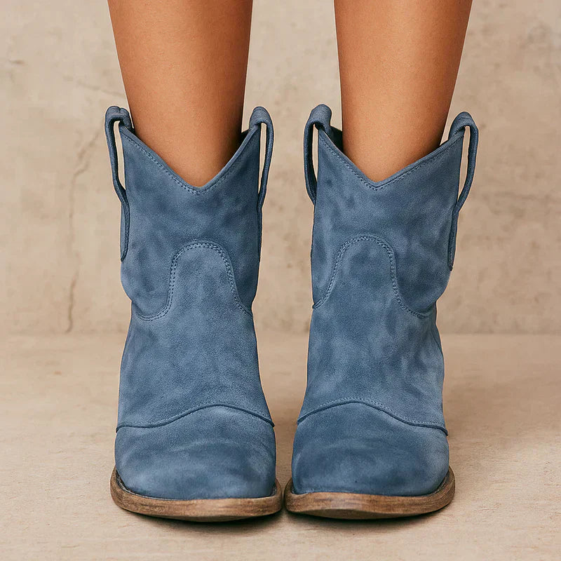 Damen Stiefeletten Western Look Leder Braun
