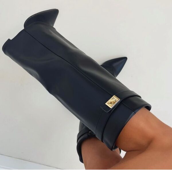 Damen Kniehohe Stiefel Spitz Zeh Gerader Schaft