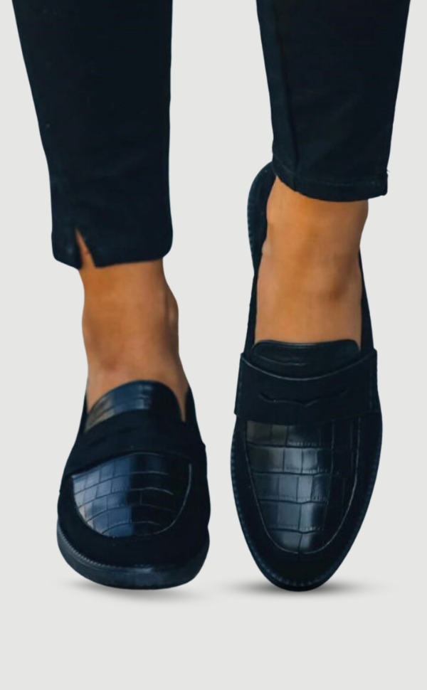 Damen Loafers Bequem Elegant Leder Schwarz - Norvielle