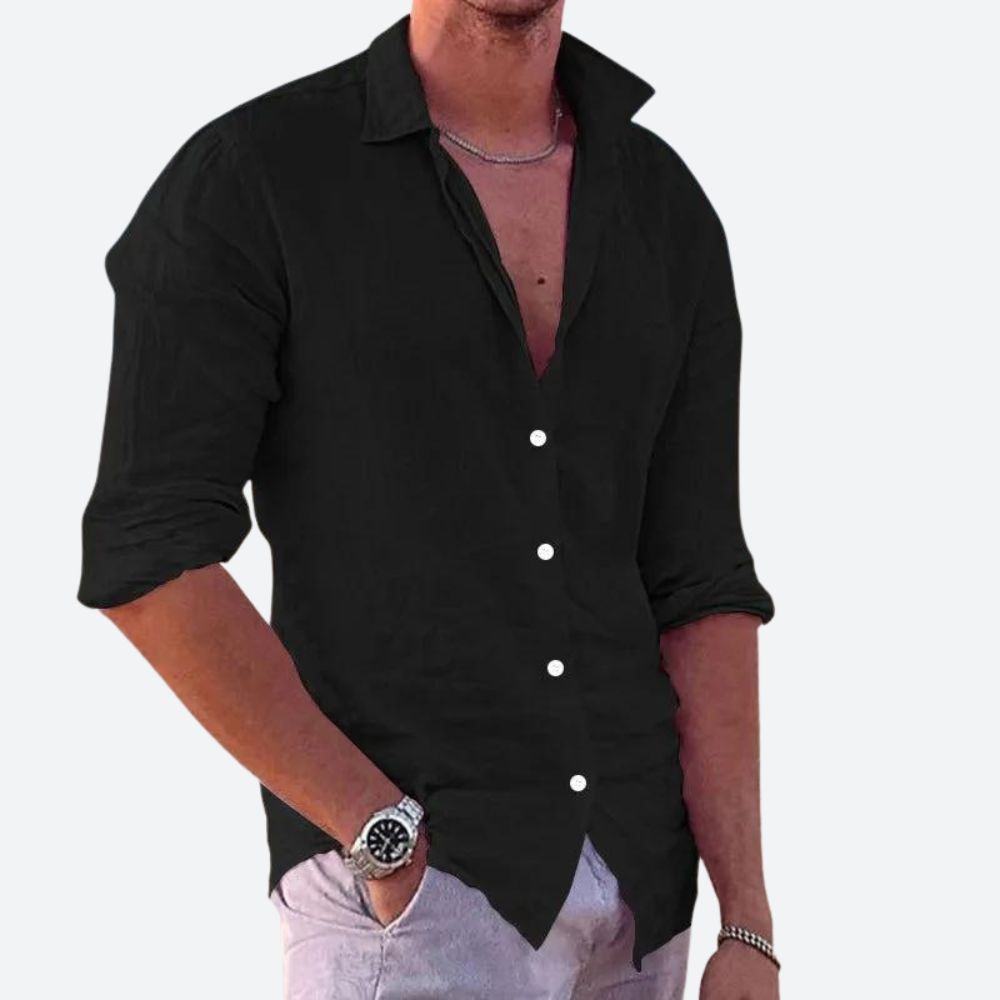 Herren Leinenhemd Bequem Sommerweiß