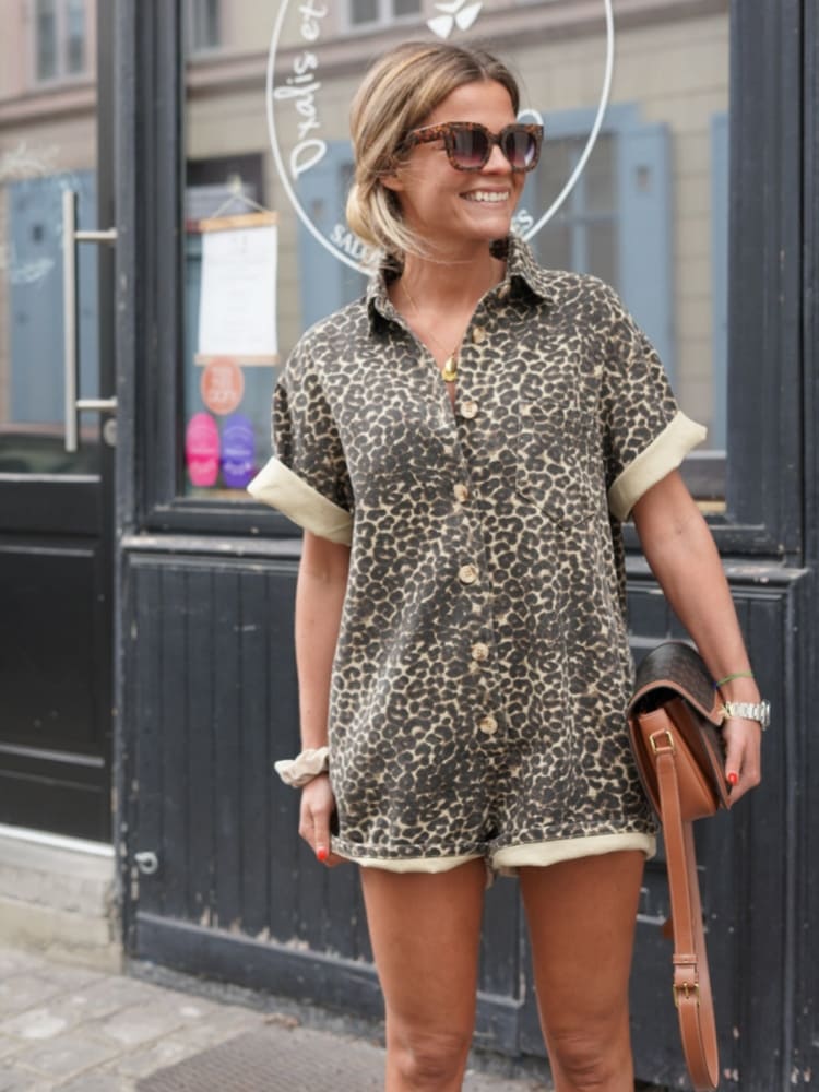 Damen Romper Leoparddruck Leicht Sommer