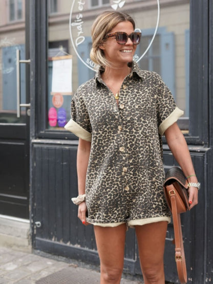 Damen Romper Leoparddruck Leicht Sommer