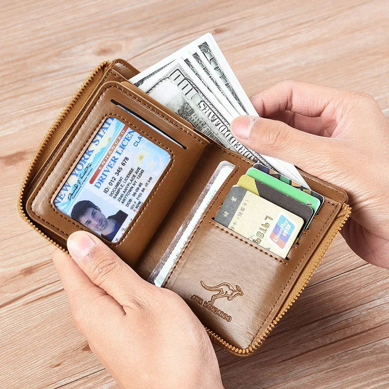 Leder Geldbörse Herren Reißverschluss Rfid-Schutz