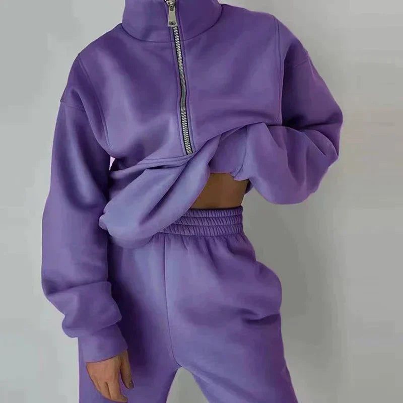 Damen Trainingsanzug 2er Set Hochtaillig Bequem Sportlich