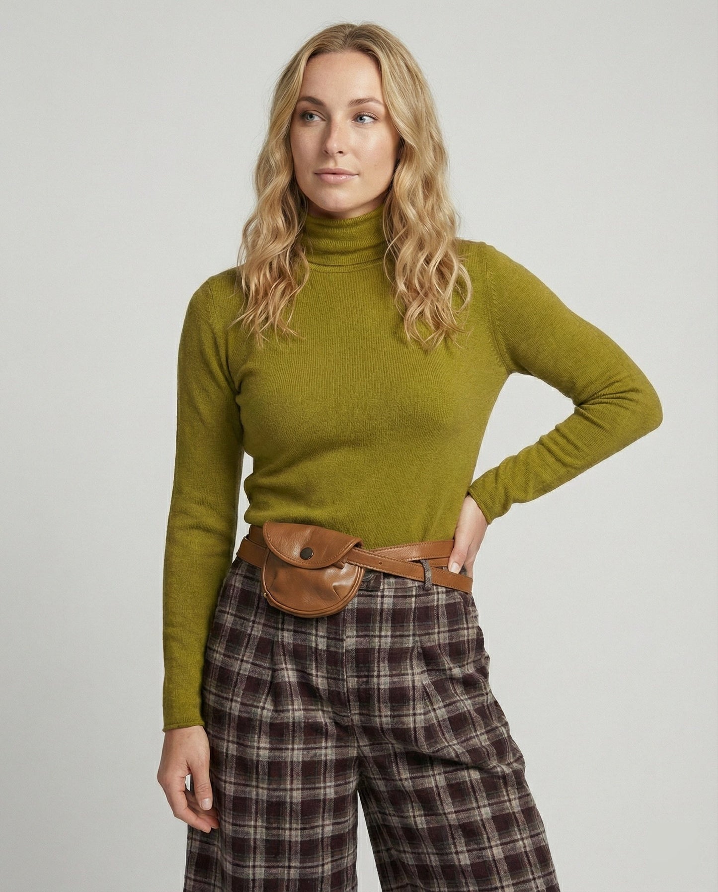 Damen Langarmshirt Slim Fit Weich Grün Rollkragen - Norvielle