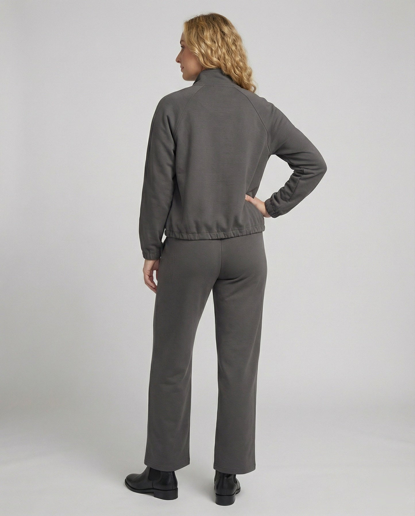Damen Sportanzug Grau Zweiteiler Sweatshirt Locker Fit