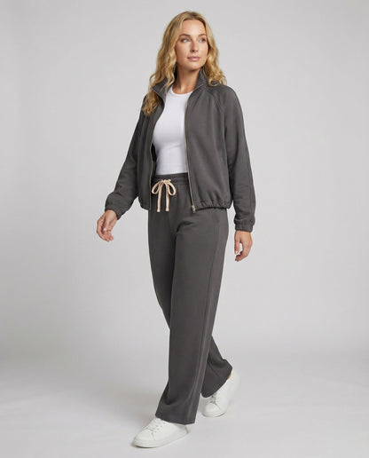 Damen Sportanzug Grau Zweiteiler Sweatshirt Locker Fit - Norvielle