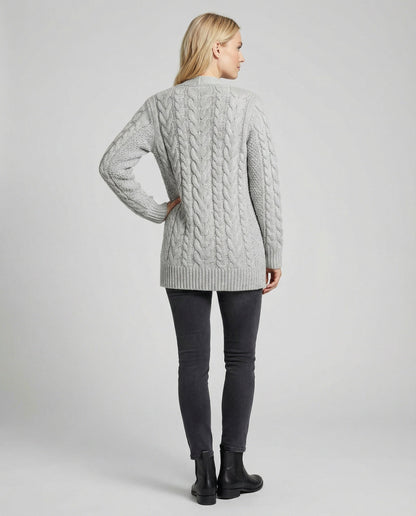 Damen Zopf-Cardigan Blouson V-Ausschnitt