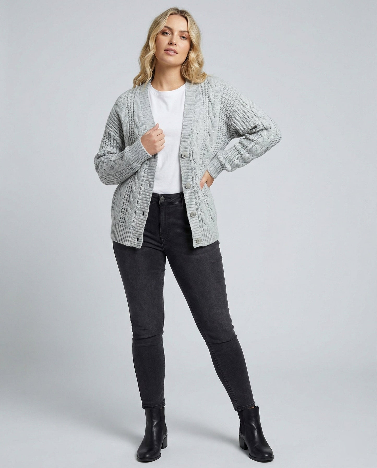 Damen Zopf-Cardigan Blouson V-Ausschnitt - Norvielle
