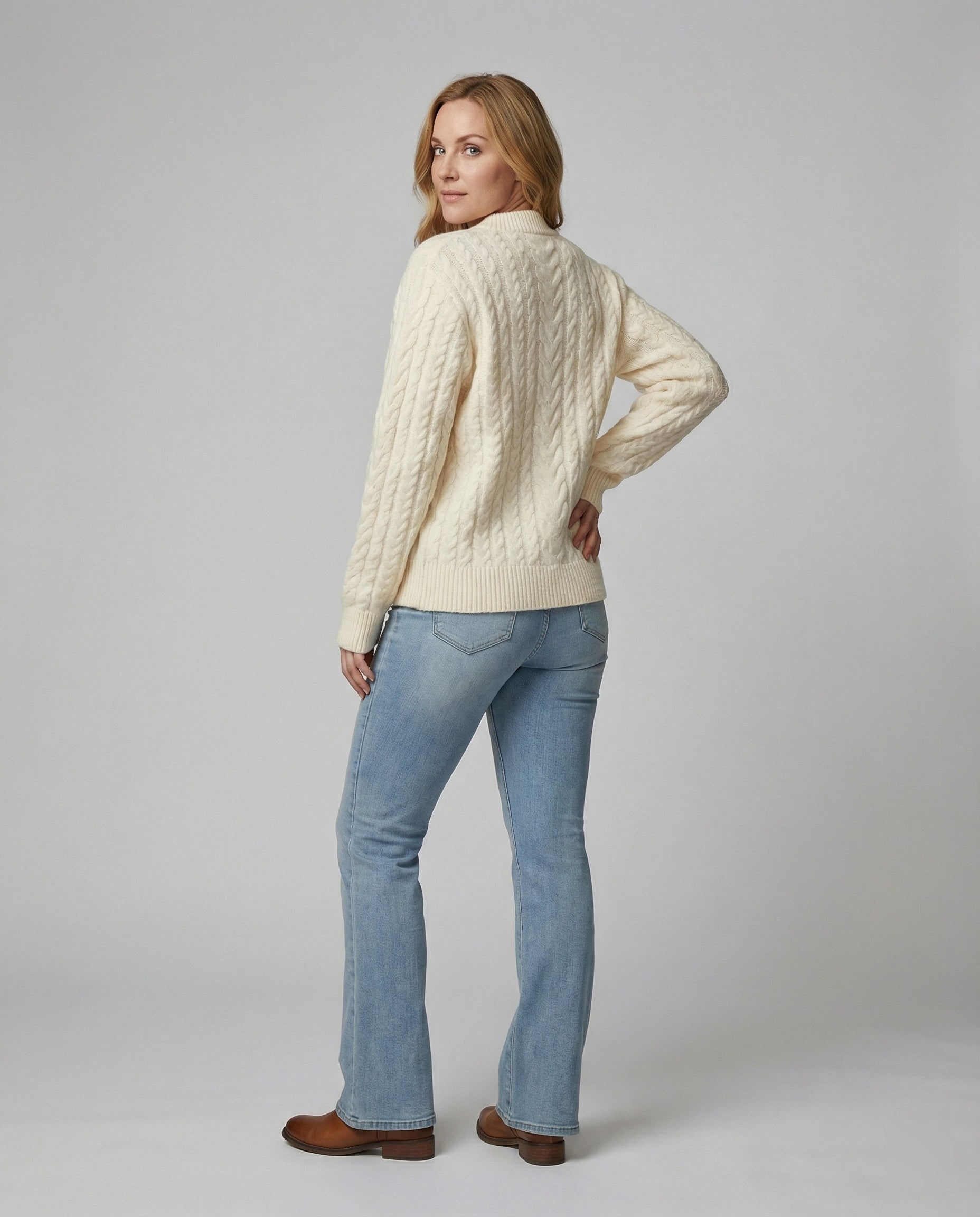 Strickblouson Damen Zopfmuster Überschnittene Schultern Rippenoptik - Norvielle