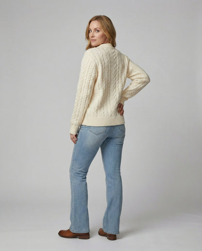 Strickblouson Damen Zopfmuster Überschnittene Schultern Rippenoptik - Norvielle