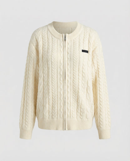 Strickblouson Damen Zopfmuster Überschnittene Schultern Rippenoptik