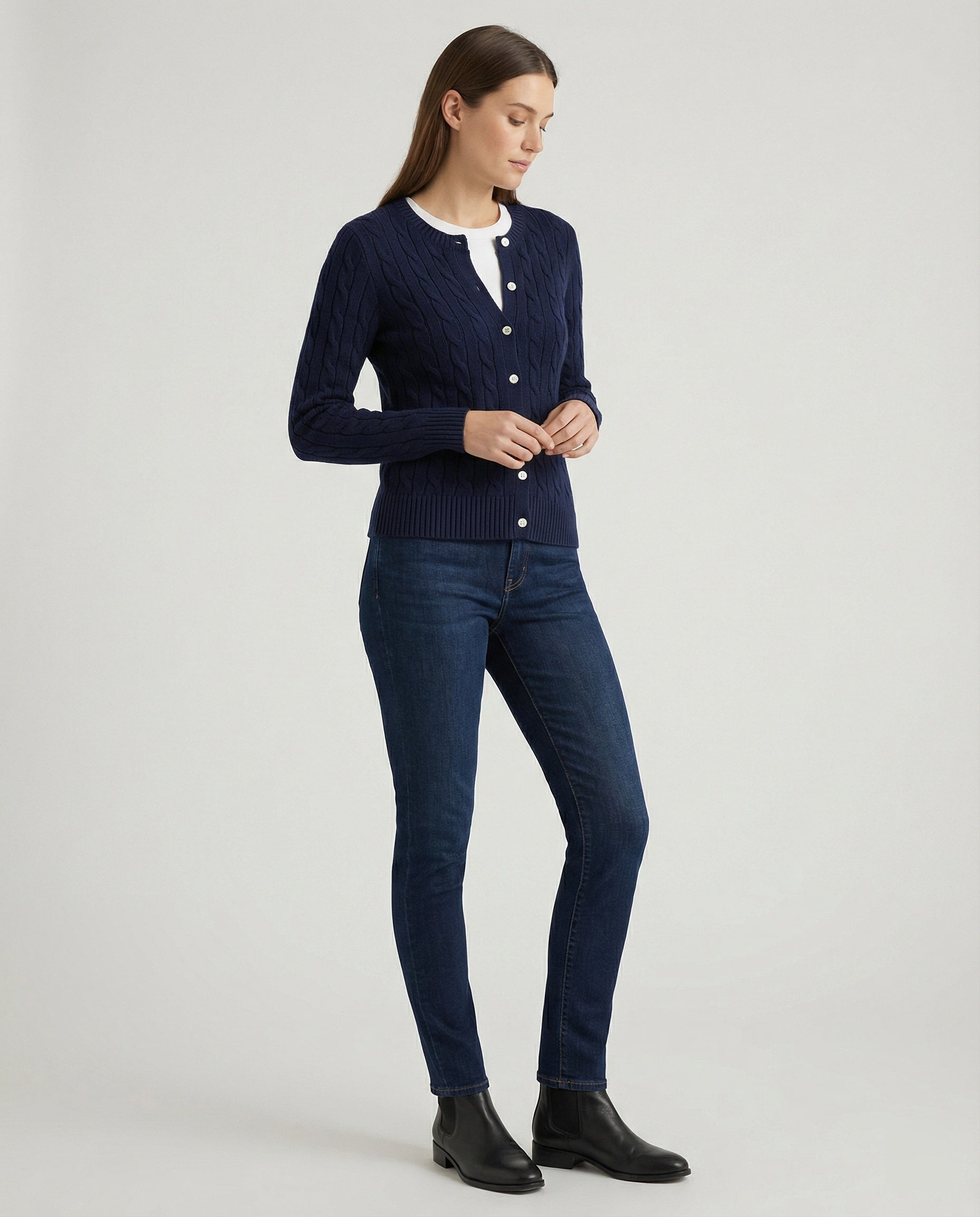 Damen Slimfit Knopfcardigan Rundhals Zopfmuster - Norvielle