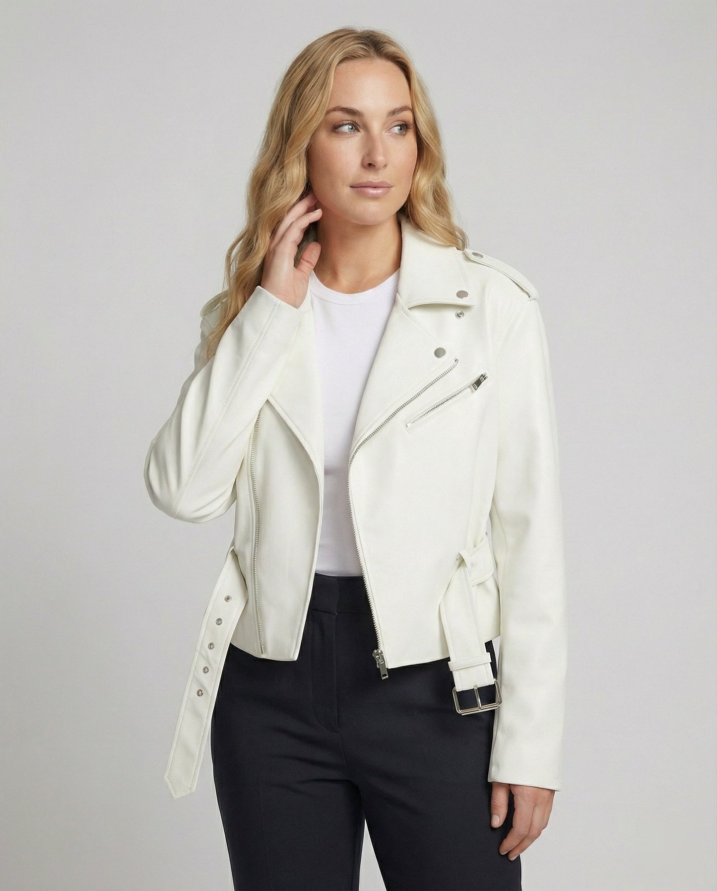 Leder Bikerjacke Damen Kurz Tailliert